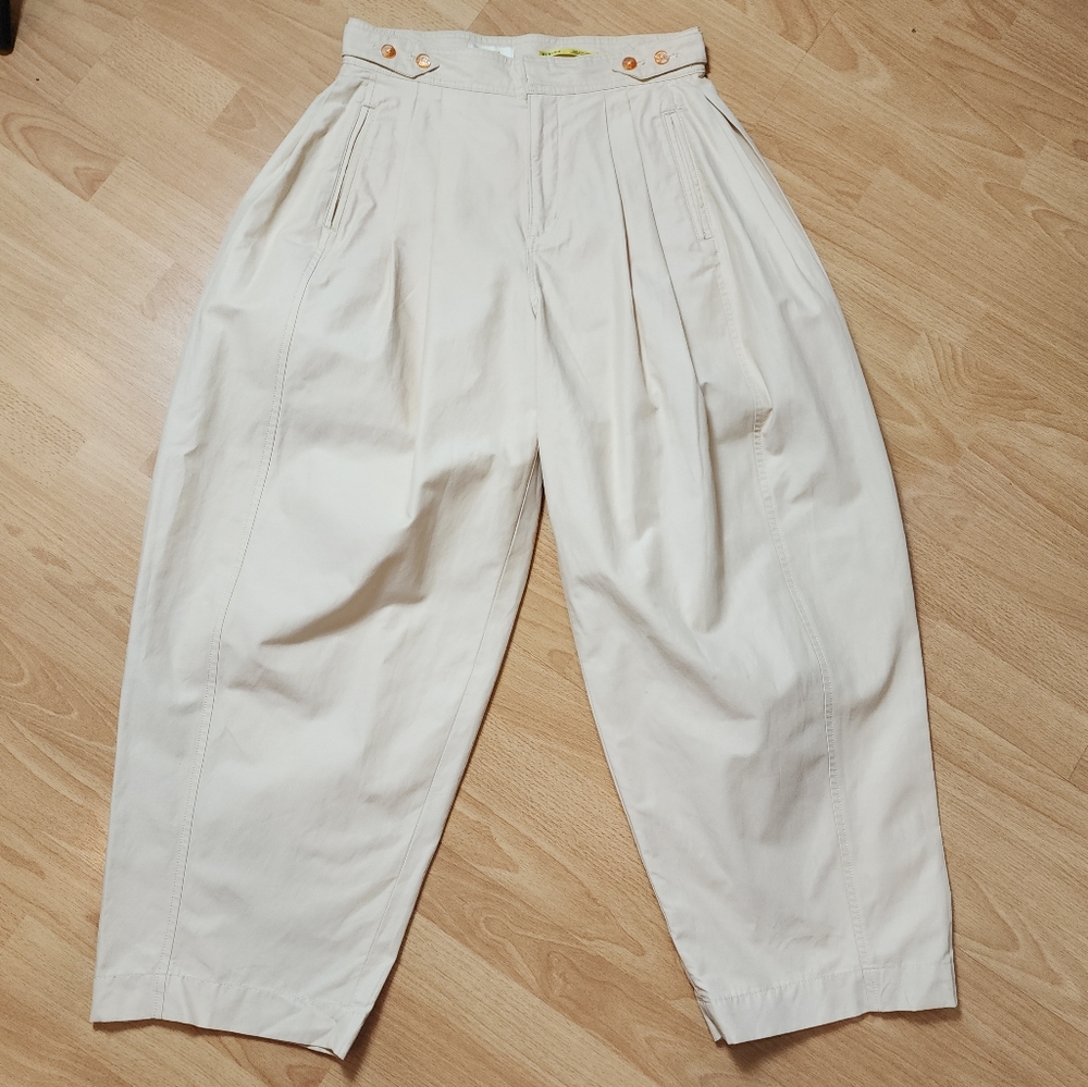 Maeve Cream High-Waist Pleated Crop Pants
